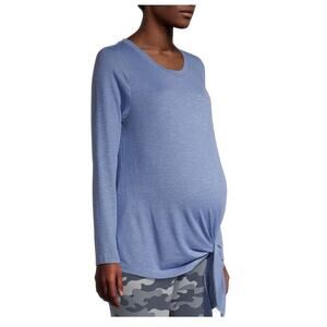 Cozy soft brushed Maternity Long Sleeve Side Tie T-shirt Semi-fitted Blue XXL